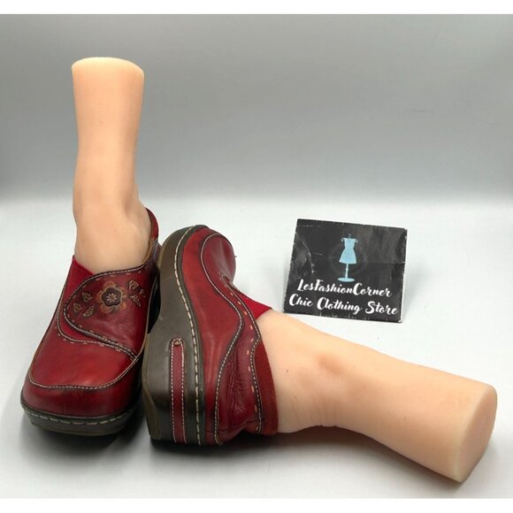 Spring Step L'artiste Women's Red Leather Burbank Slip-On Clogs Sz 7.5 (38) 3113 - Picture 12 of 16